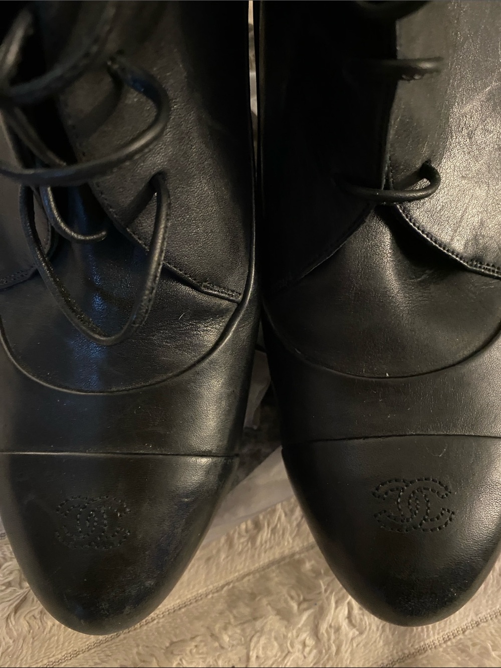 Chanel Black Leather Lace-Up High Heel Booties - Chanel - Picture 2 of 7